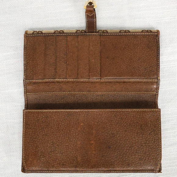 Gucci Wallet Clutch Womens Beige Brown Canvas Leather Trim Lined Pin Latch - Picture 5 of 11